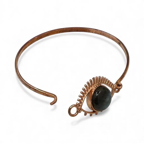 Natural Labradorite Eye Hook Bangle Bracelet Handmade Solid Copper Artisan - Picture 8 of 8